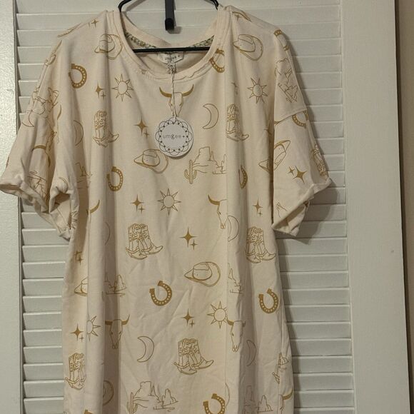 Umgee Western Pullover Raw Hem Terry Sweatshirt Tunic Dress TX Cowgirl Print 2xl - Picture 1 of 12